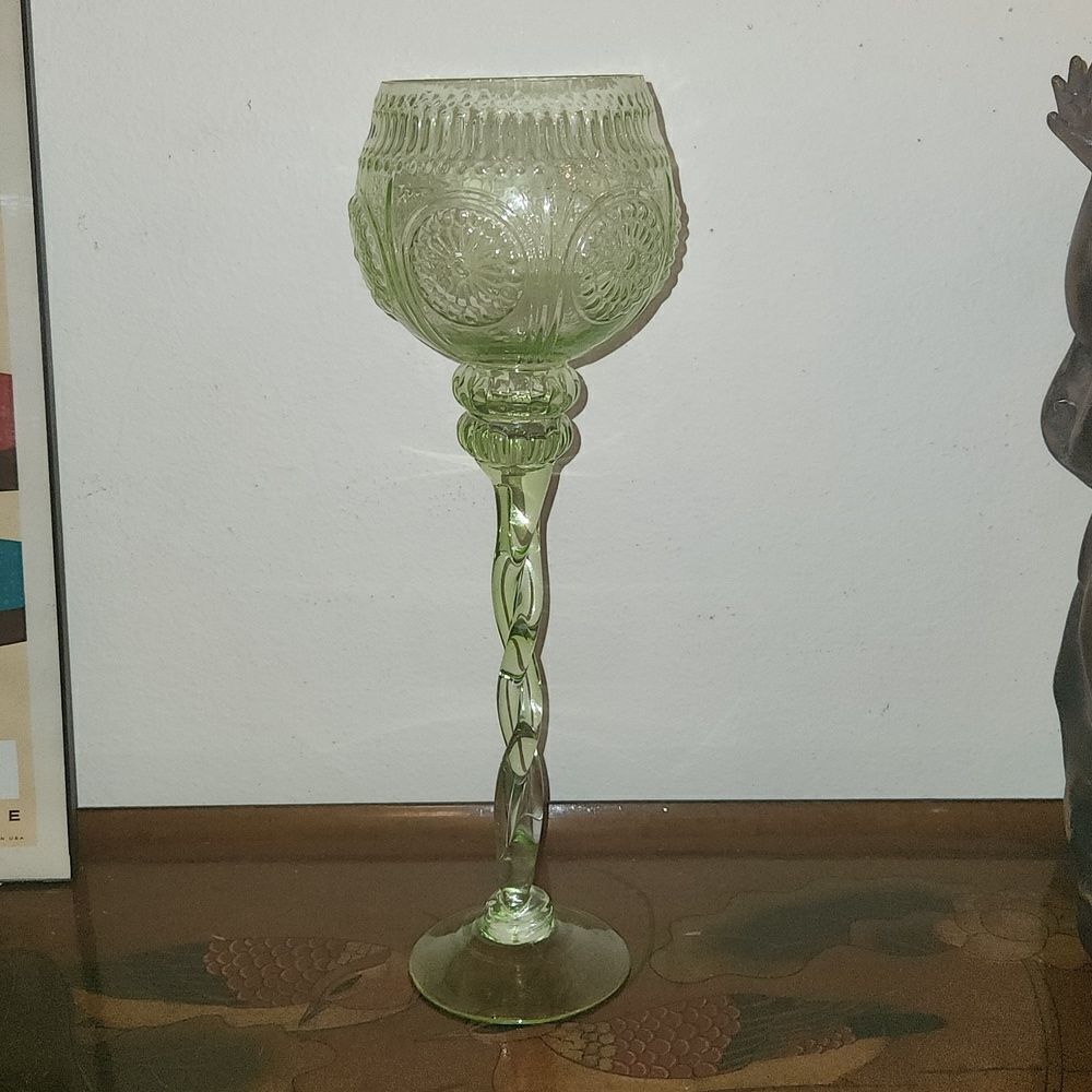 Lime Green Candle Holder Goblet Twisted Stem